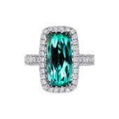 Кольцо с турмалином индиголитом и бриллиантами, белое золото