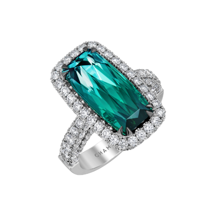 Кольцо с турмалином индиголитом и бриллиантами, белое золото