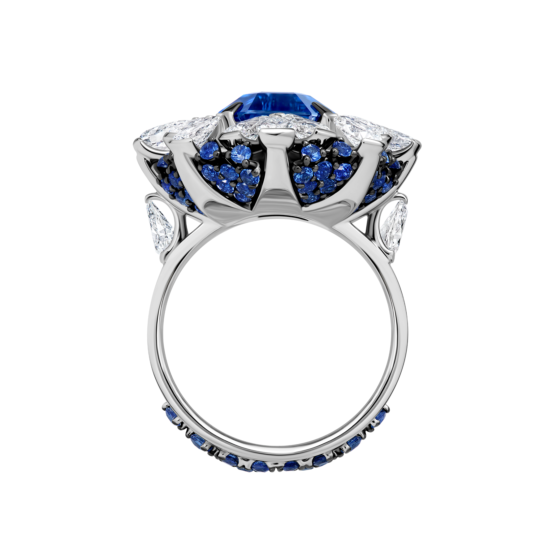 Кольцо с сапфирами и бриллиантами, белое золото