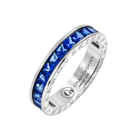 Обручальное кольцо с сапфирами и бриллиантами, белое золото