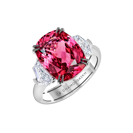 Кольцо со шпинелью и бриллиантами, белое золото