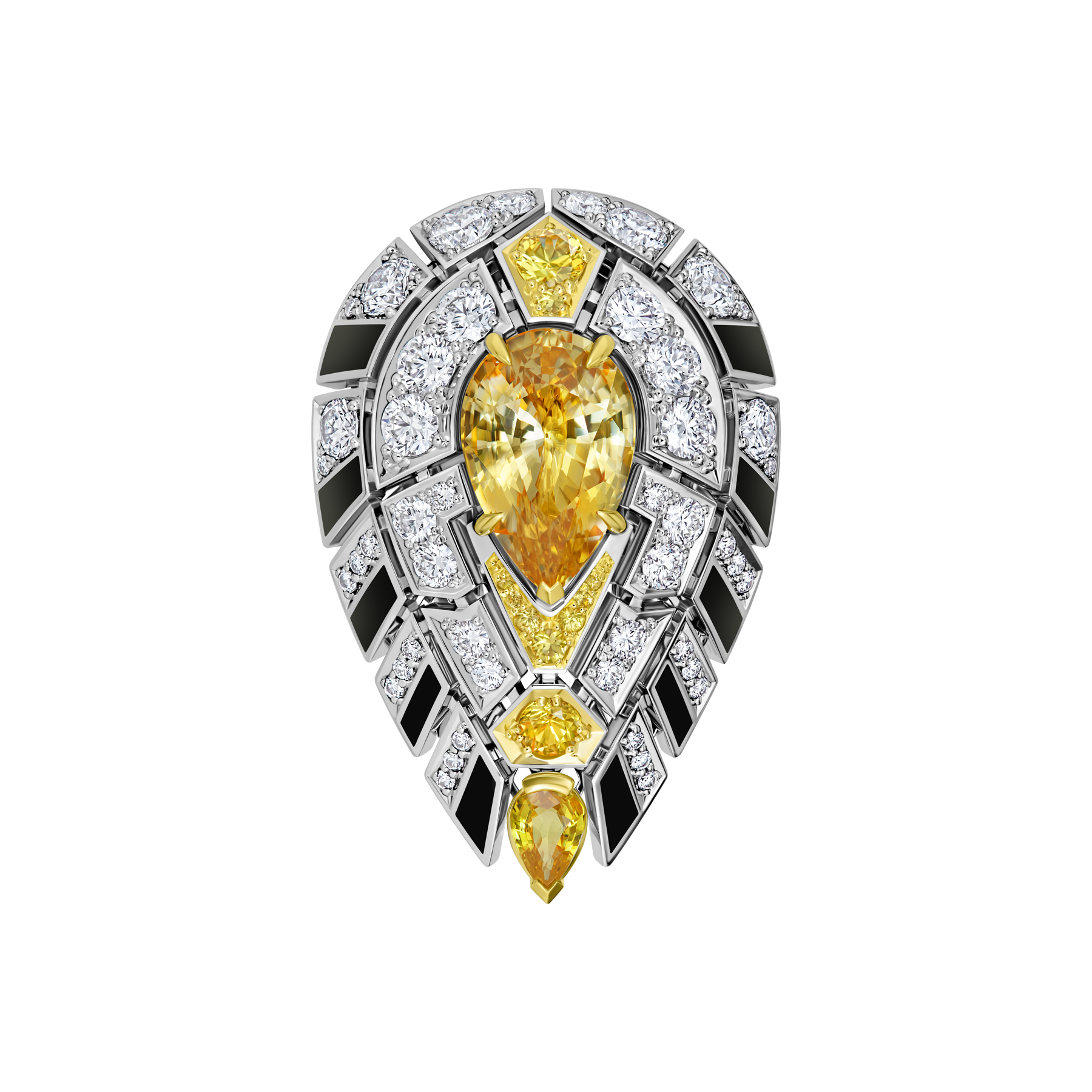 Кольцо с желтыми сапфирами и бриллиантами, белое золото