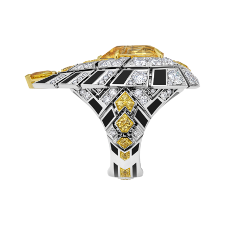 Кольцо с желтыми сапфирами и бриллиантами, белое золото 4