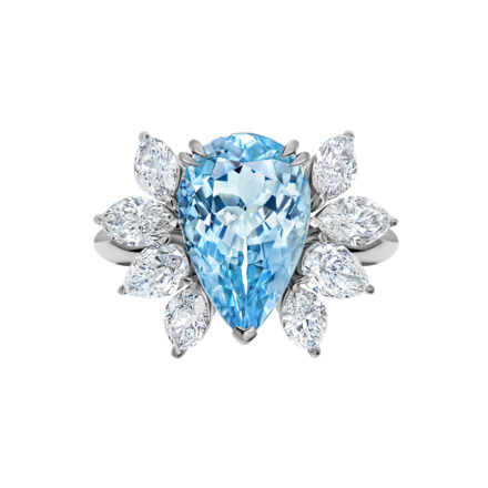 Кольцо с аквамарином и бриллиантами, белое золото 2