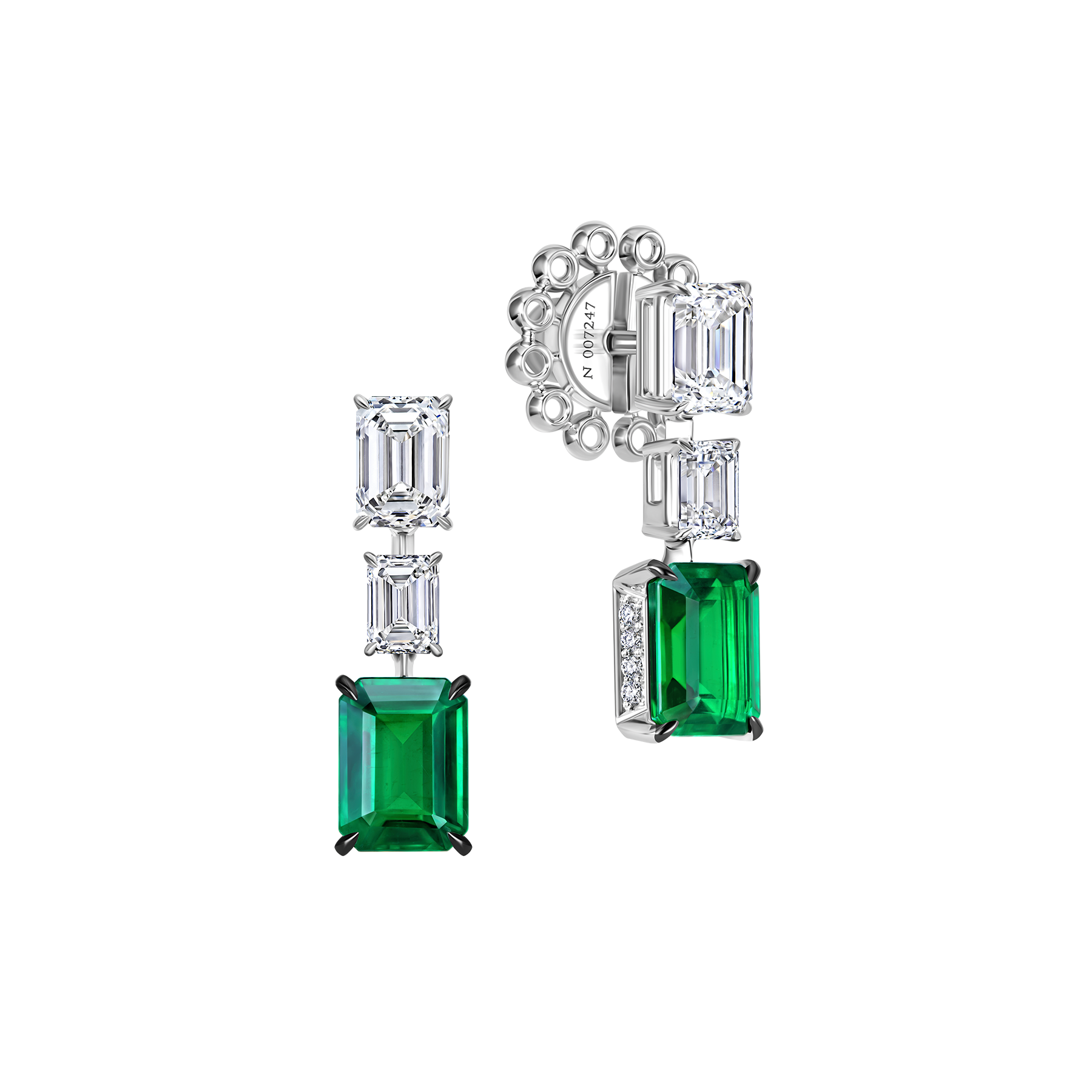 Серьги с изумрудами и бриллиантами, белое золото