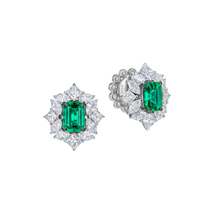 Пусеты с изумрудами и бриллиантами, белое золото