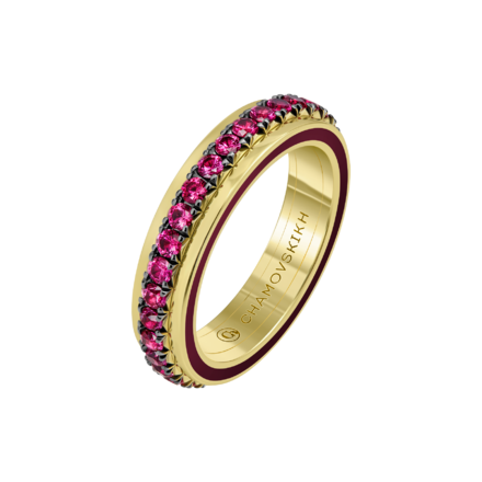 Обручальное кольцо с рубинами, желтое золото
