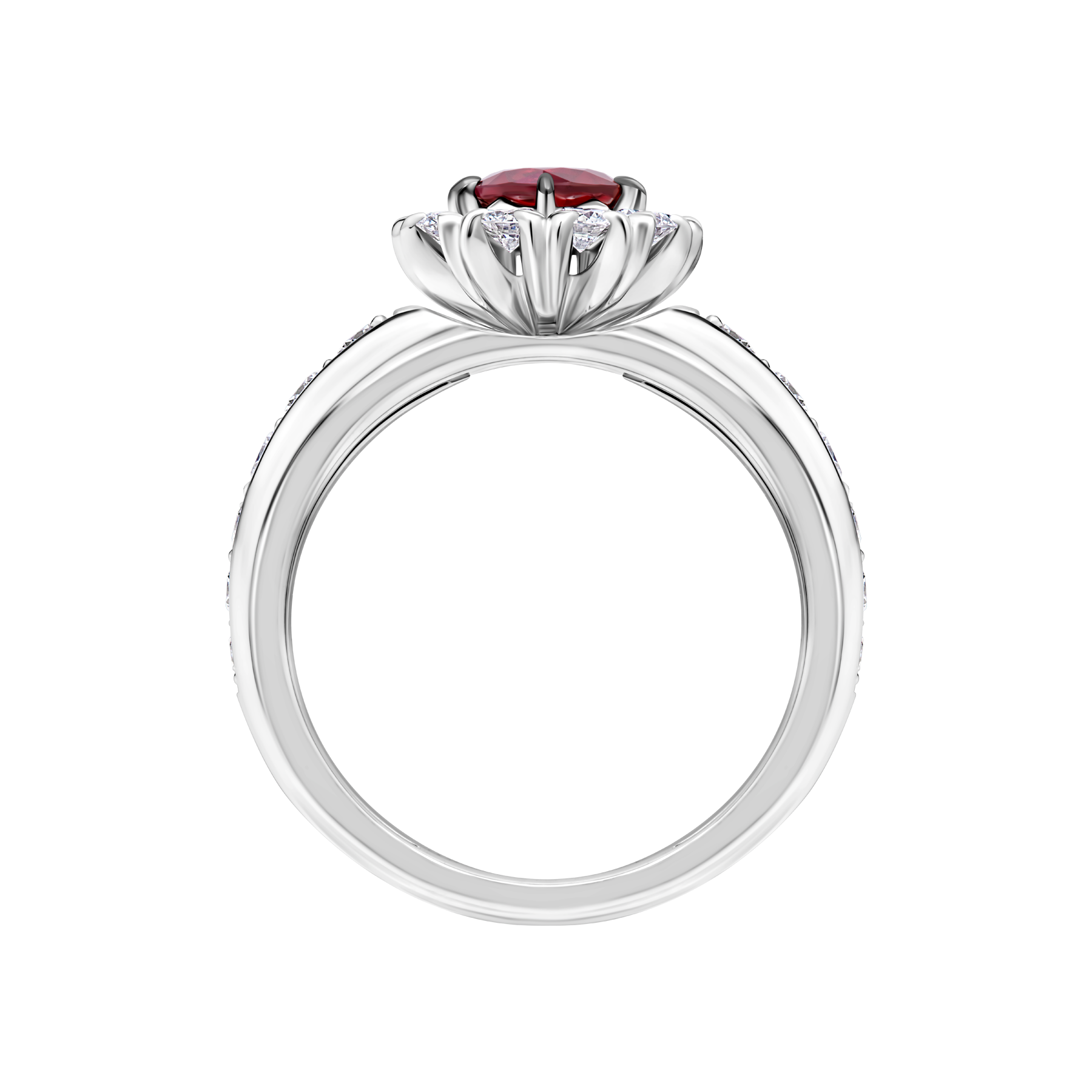 Кольцо с рубином и бриллиантами, белое золото