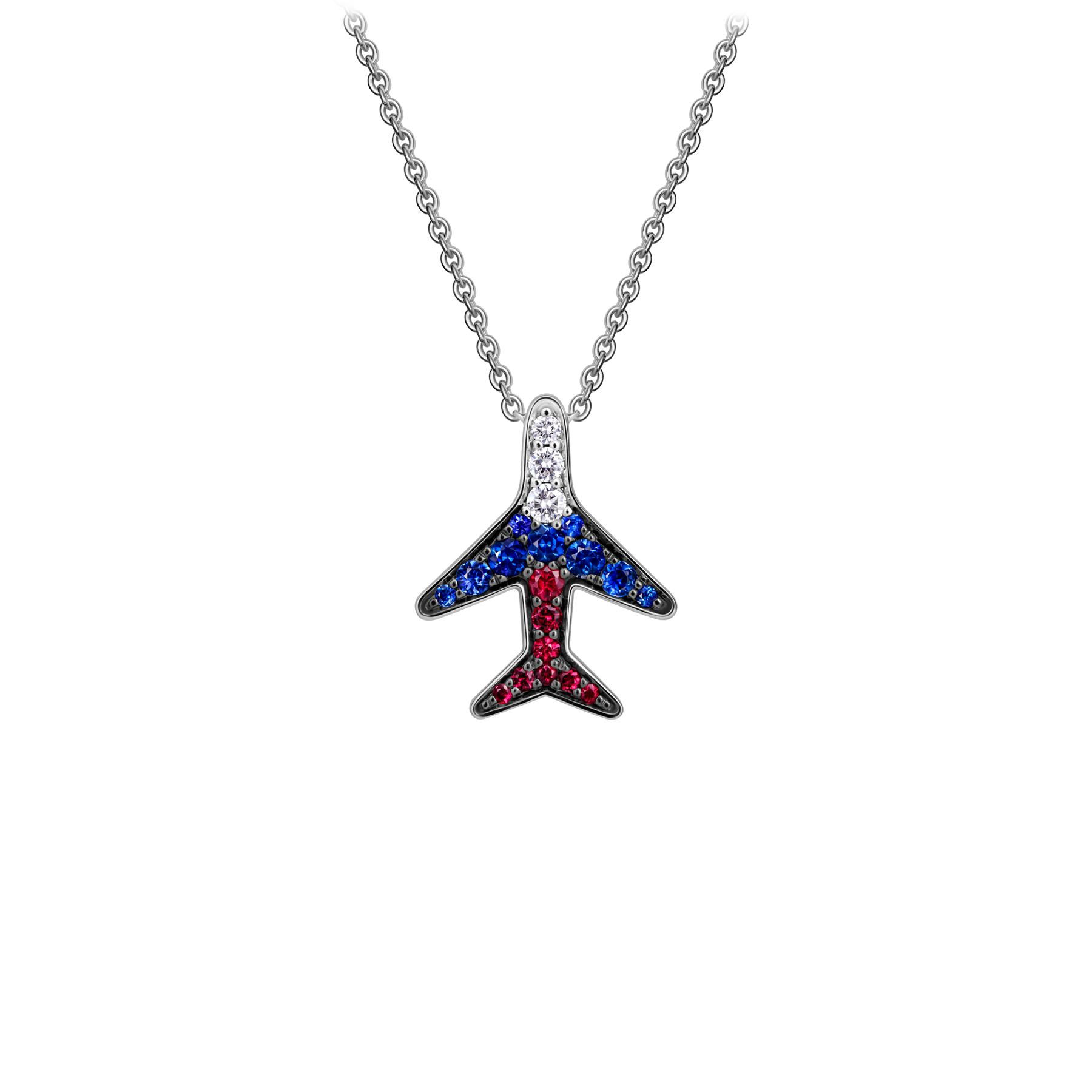 Колье с бриллиантами, рубинами и сапфирами, белое золото