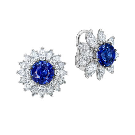 Серьги с сапфирами и бриллиантами, белое золото