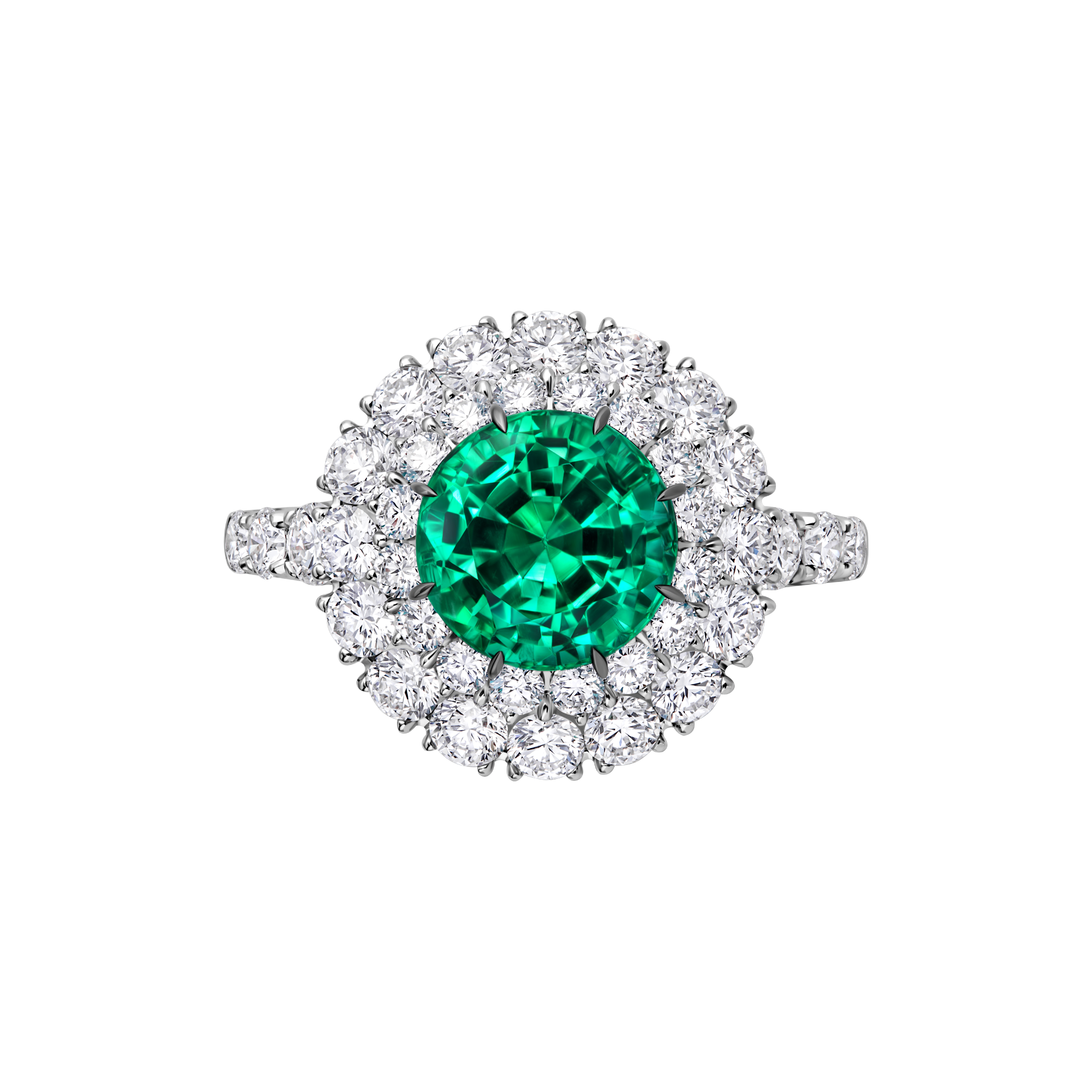 Кольцо с изумрудом и бриллиантами, белое золото