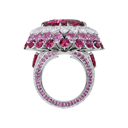 Кольцо с турмалином рубеллитом, рубинами, розовыми сапфирами и бриллиантами, белое золото 3