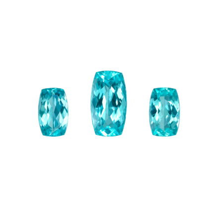 Сет из 3-х Турмалинов Параиба, Кушон, 1,51 ct, 1,44 ct и 2,78ct 1