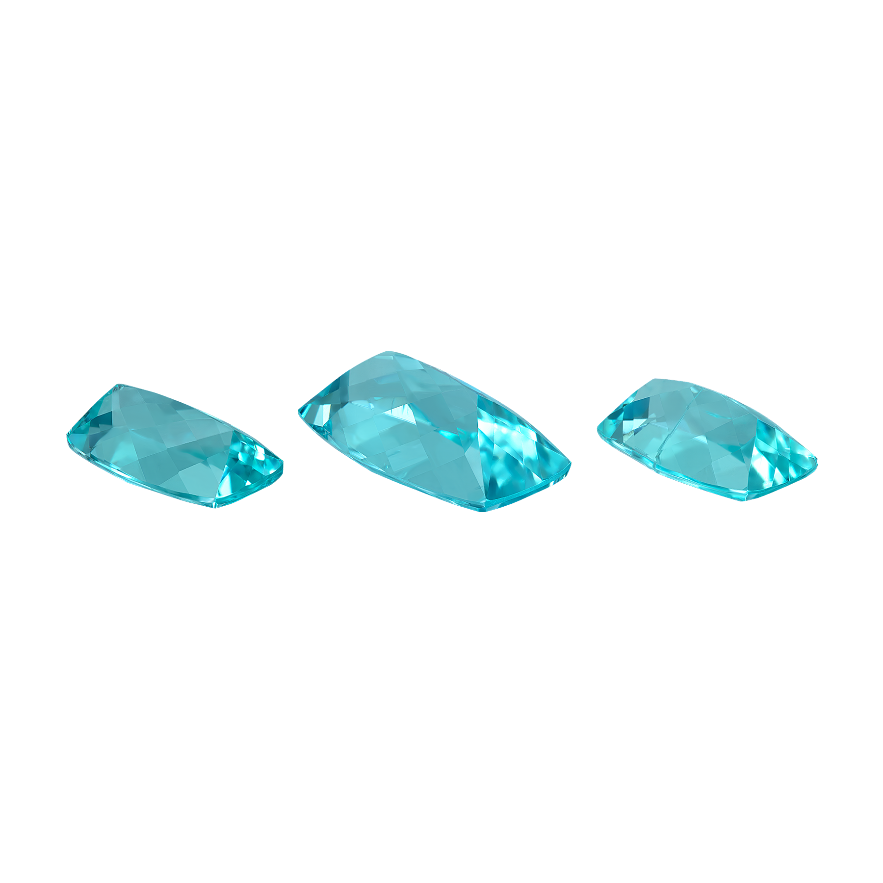 Сет из 3-х Турмалинов Параиба, Кушон, 1,51 ct, 1,44 ct и 2,78ct