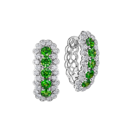 Серьги с демантоидами и бриллиантами, белое золото