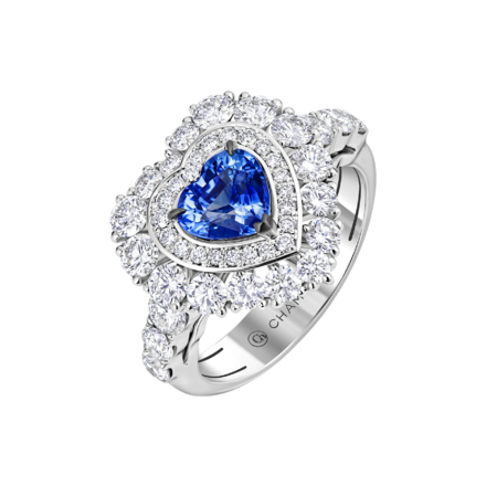Кольцо с сапфиром и бриллиантами, белое золото