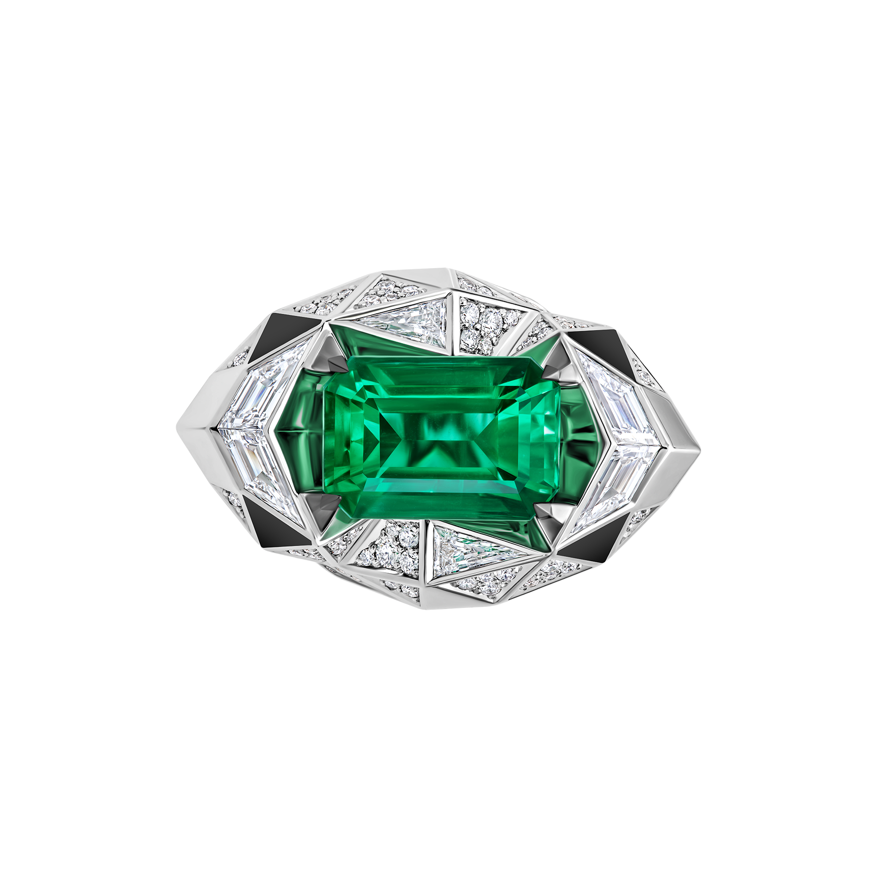 Кольцо с изумрудом и бриллиантами, белое золото