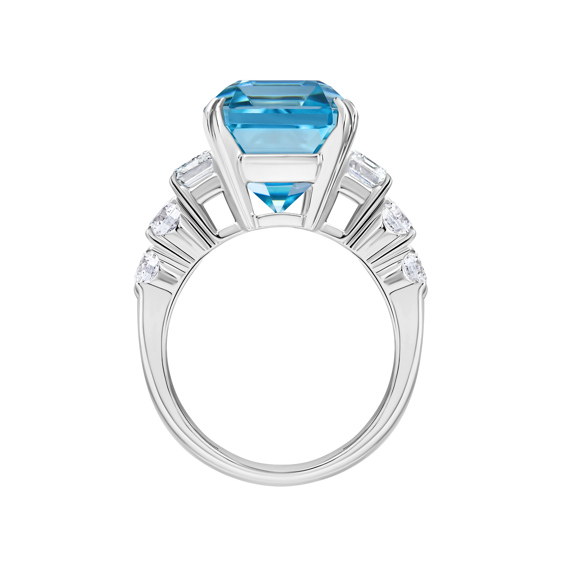 Кольцо с аквамарином и бриллиантами, белое золото