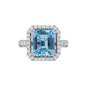 Кольцо с аквамарином и бриллиантами, белое золото