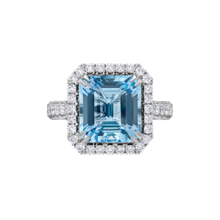 Кольцо с аквамарином и бриллиантами, белое золото 2
