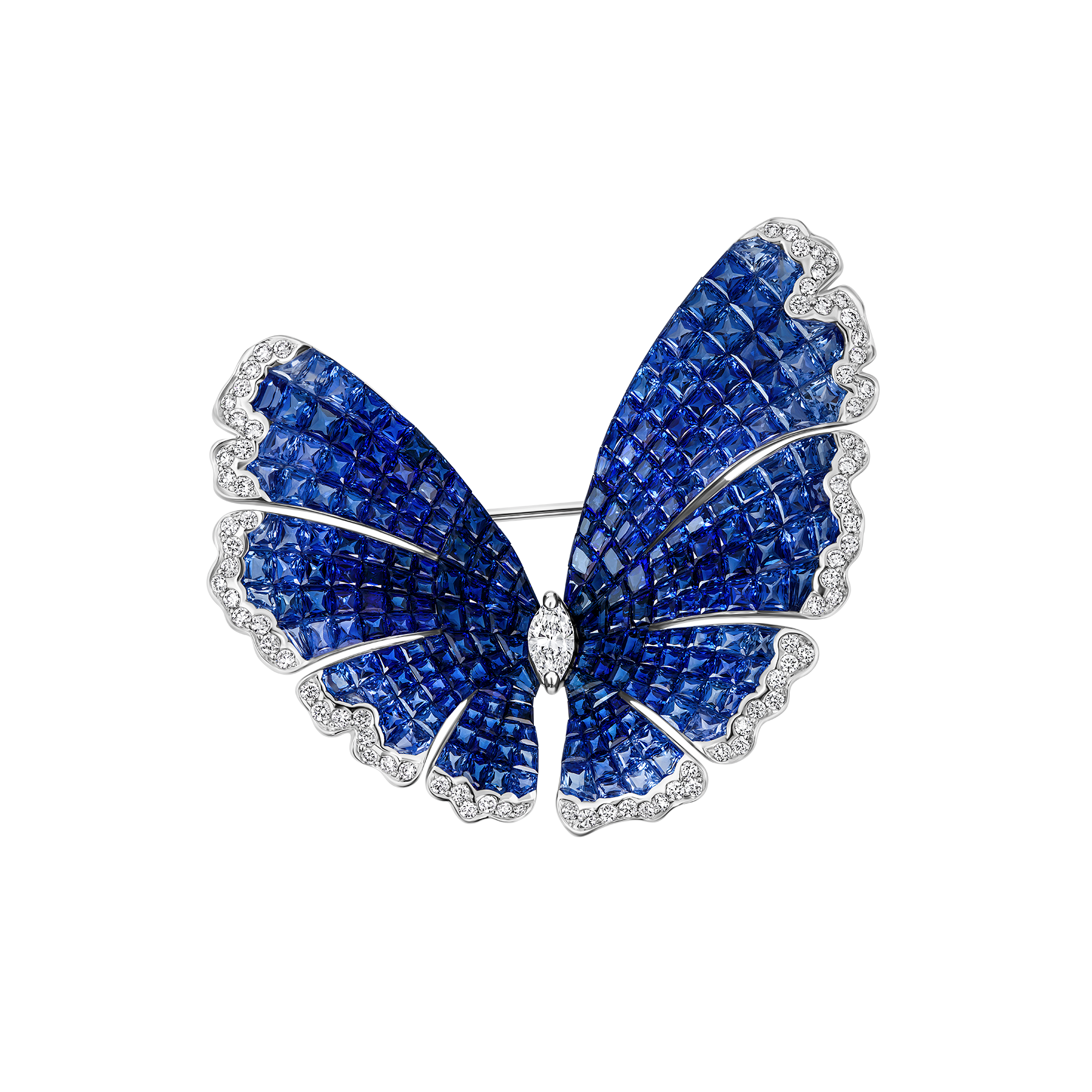 Брошь с сапфирами и бриллиантами, белое золото