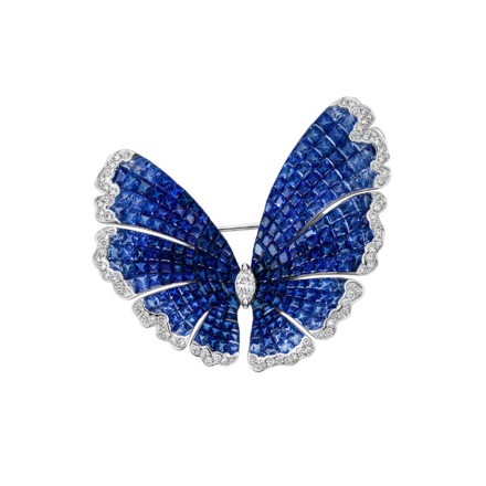 Брошь с сапфирами и бриллиантами, белое золото