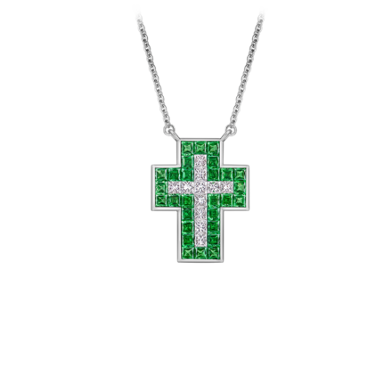 Колье с тсаворитами и бриллиантами, белое золото