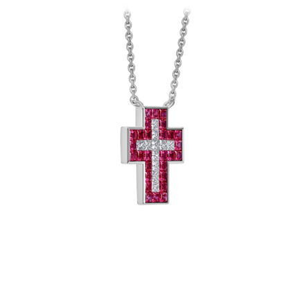 Колье с рубинами и бриллиантами, белое золото 2