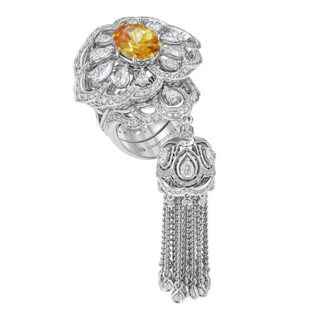 Кольцо с желтыми сапфирами и бриллиантами, белое золото