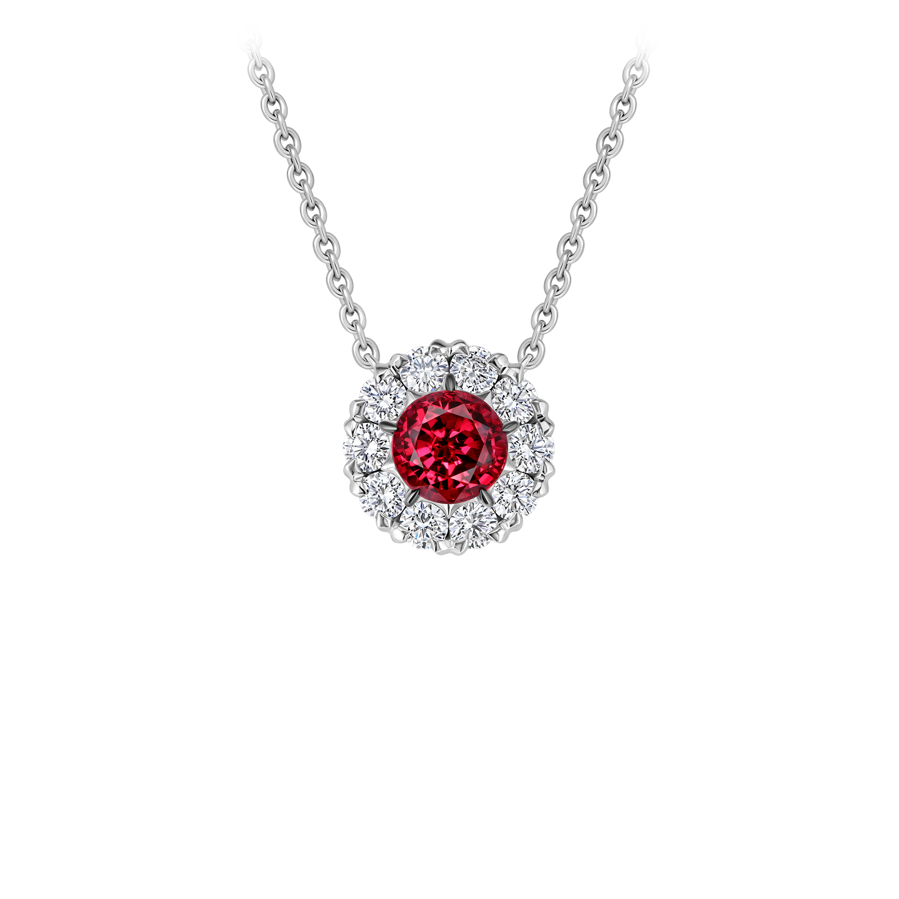 Колье с рубином и бриллиантами, белое золото