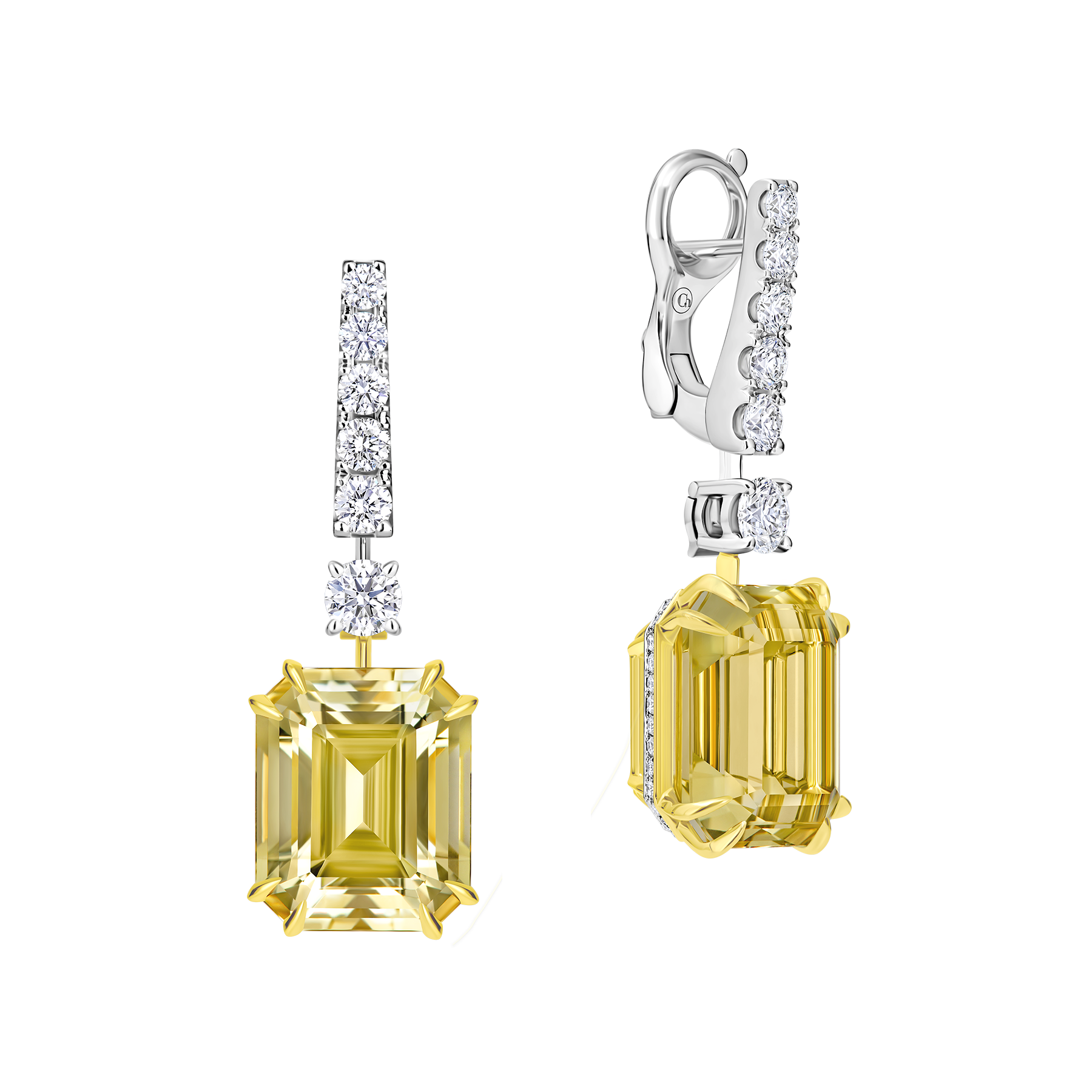 Серьги с гелиодорами и бриллиантами, белое золото