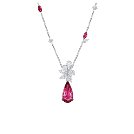 Колье с турмалинами рубеллитами, рубинами и бриллиантами, белое золото