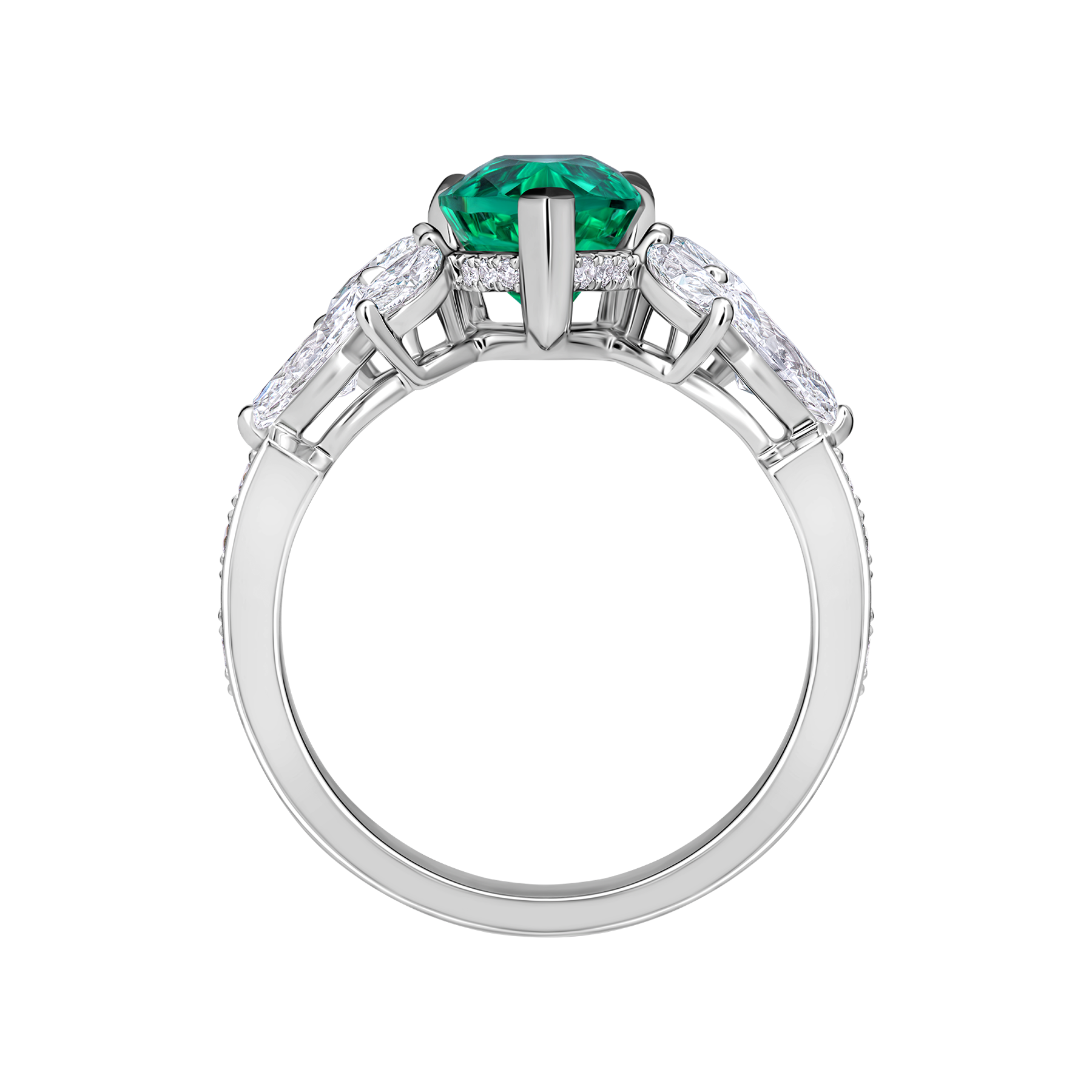 Кольцо с изумрудом и бриллиантами, белое золото
