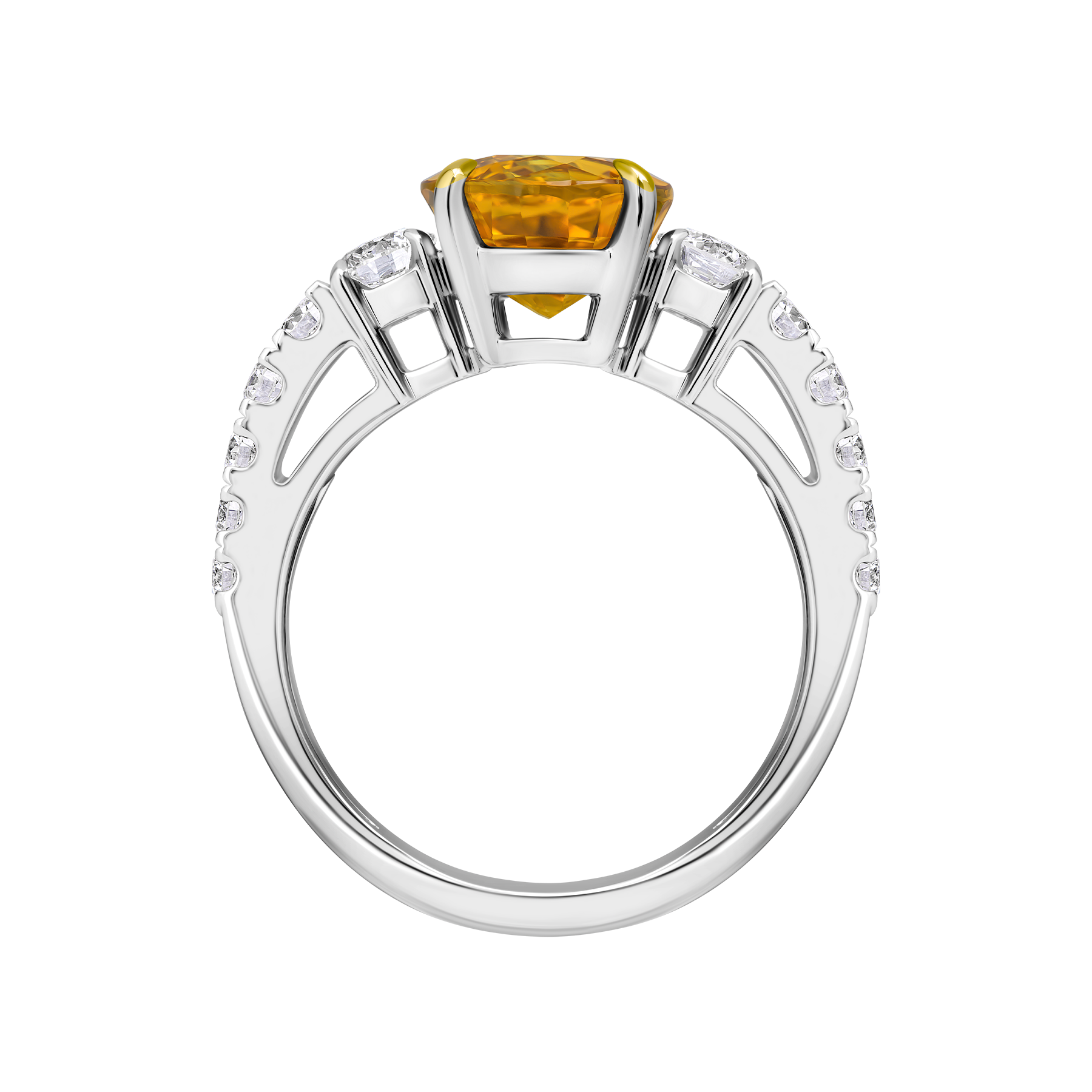 Кольцо с желтым сапфиром и бриллиантами, белое золото