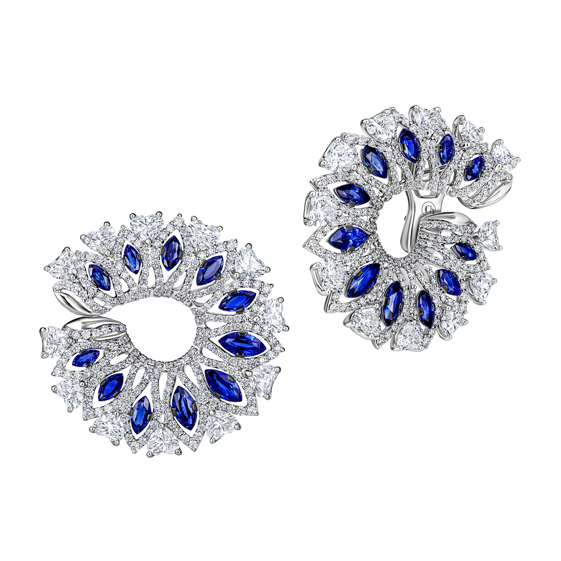 Серьги с сапфирами и бриллиантами, белое золото