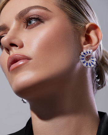 Серьги с сапфирами и бриллиантами, белое золото 2