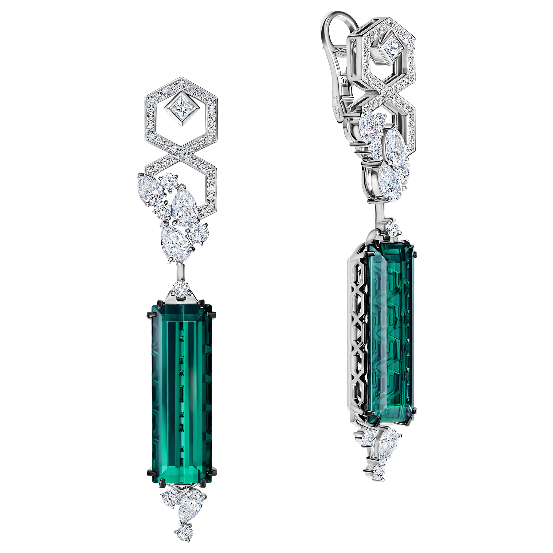 Серьги с верделитами и бриллиантами, белое золото