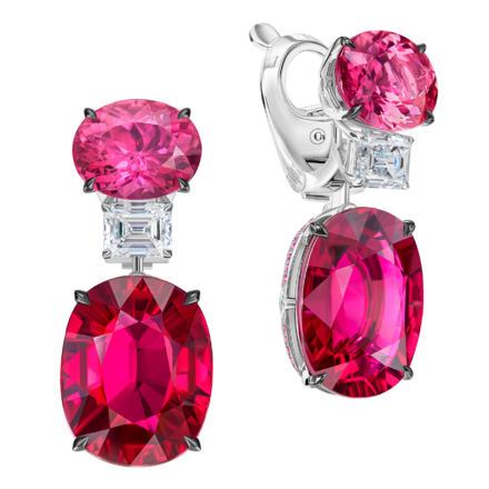 Серьги с рубеллитами, бриллиантами и рубинами, белое золото 1