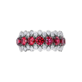 Кольцо с рубинами и бриллиантами, белое золото