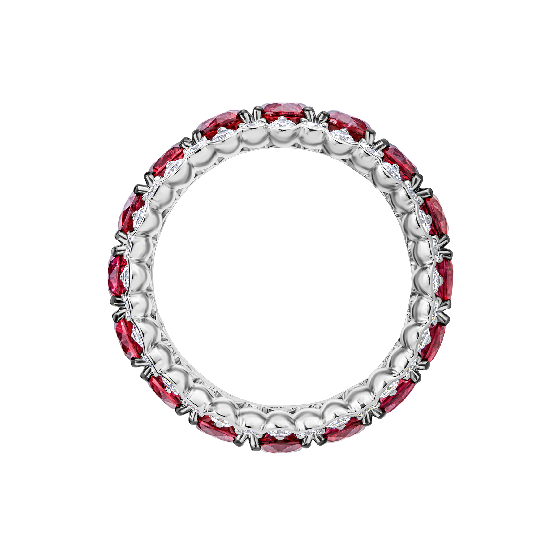 Кольцо с рубинами и бриллиантами, белое золото