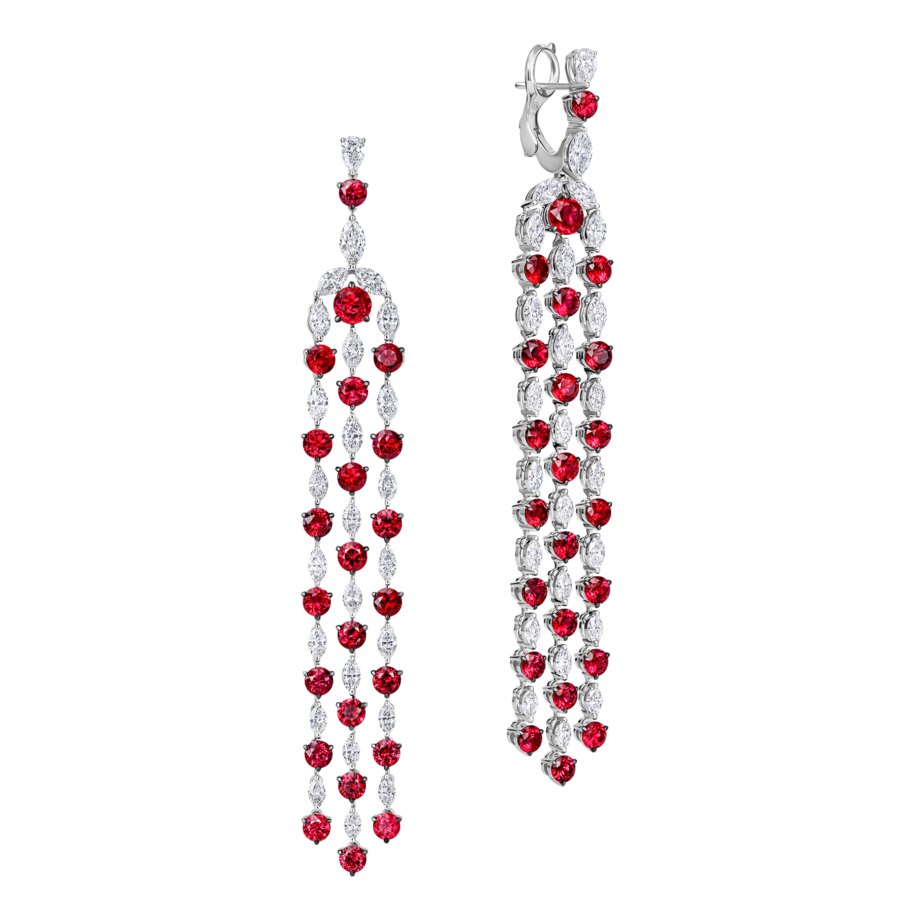 Серьги с рубинами и бриллиантами, белое золото