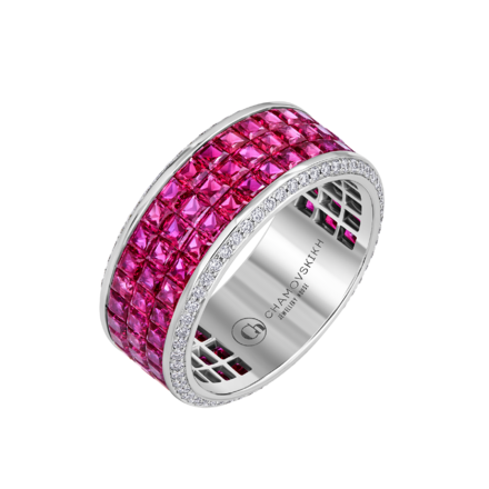 Кольцо с рубинами и бриллиантами, белое золото 1