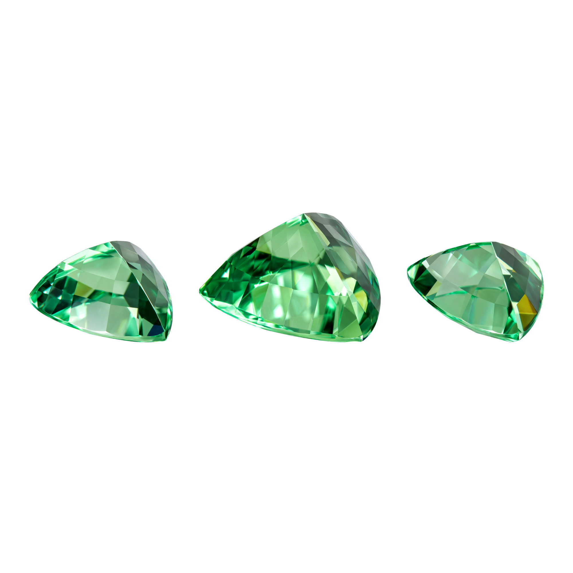 Сет из трех цаворитов, Триллион, 2 - 9,36ct и 8,40ct